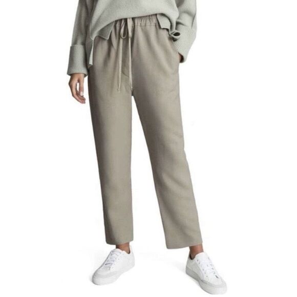 Reiss Fern Wool Blend Taupe Drawstring Tapered Trouser Pant NWT Size US 8/Medium - Picture 1 of 8